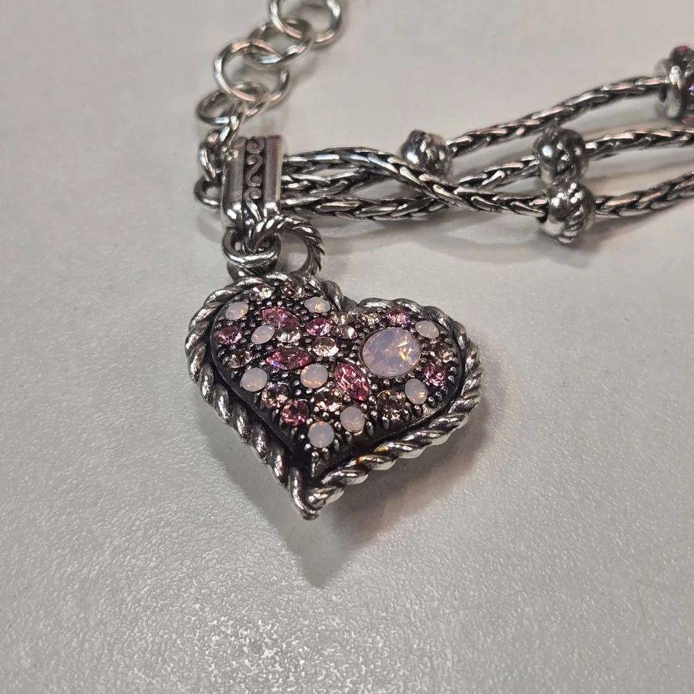 Brighton Bracelet Power of Pink Silver Pink Crystal Love Heart Breast Cancer